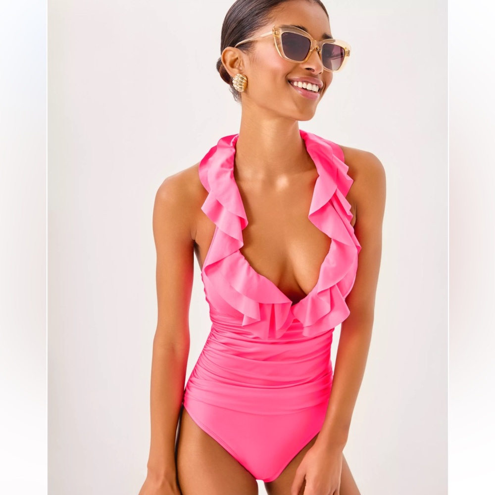 Lilly Pulitzer Desmond One-Piece Swimsuit Sun-kissed Pink Ruffle size 0 NWT!!